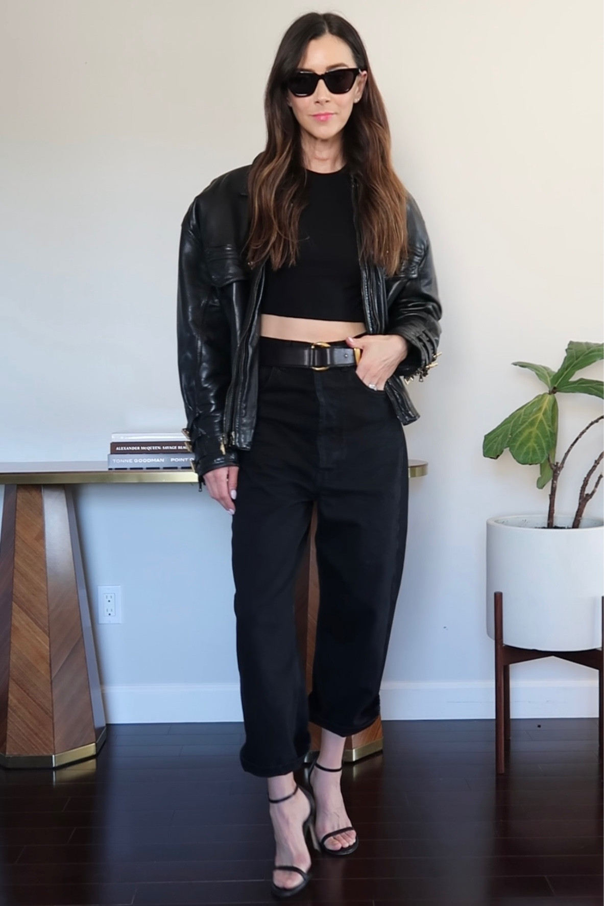 Wide leg cropped jeans with Vintage Gianni Versace leather jacket #croppedjeans #widelegjeans 

#LTKstyletip