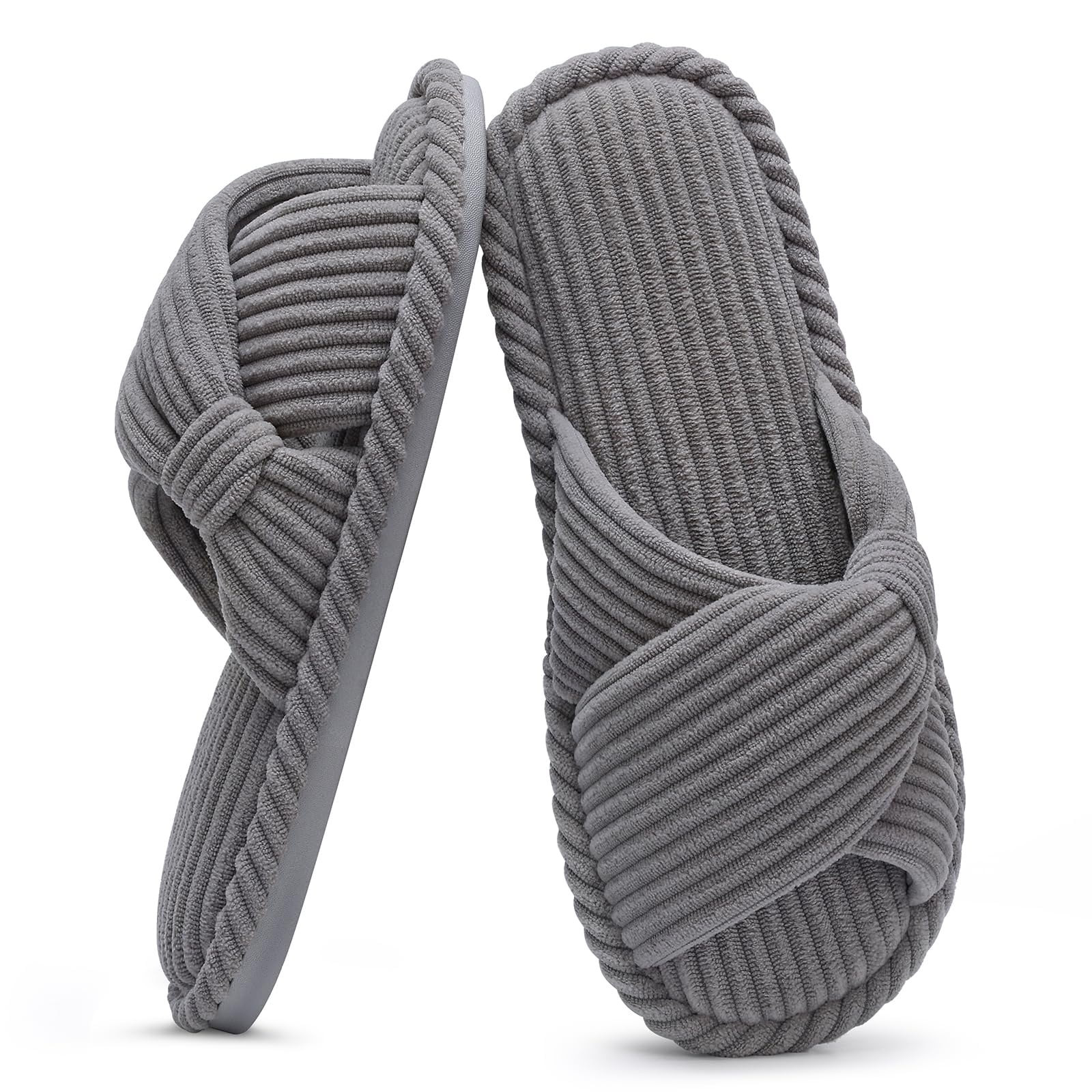 Litfun Women's Open Toe Slippers Corduroy Cross Bow House Slippers Memory Foam Slide Slippers, Gr... | Walmart (US)
