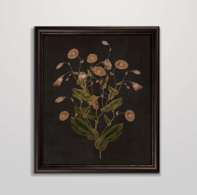 Dark Floral Print, Printable Wall Art, Wildflower Print, Moody Painting, Black Botanical, Vintage... | Etsy (US)