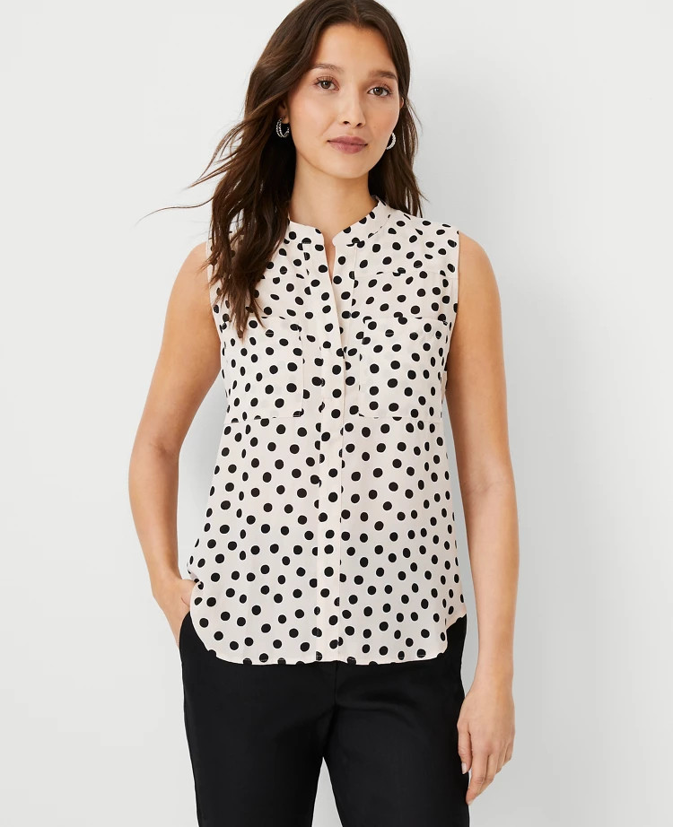 Dotted Sleeveless Camp Shirt | Ann Taylor (US)