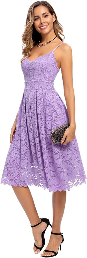 Atnlewhi Womens Spaghetti Strap V Neck Sleeveless A Line Lace Dresses for Evening Cocktail Formal... | Amazon (US)