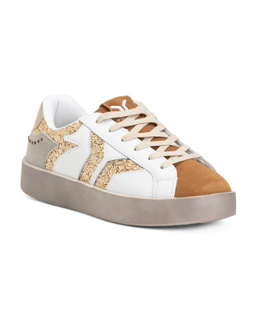 Leather And Glitter Wing Play Sneakers | TJ Maxx