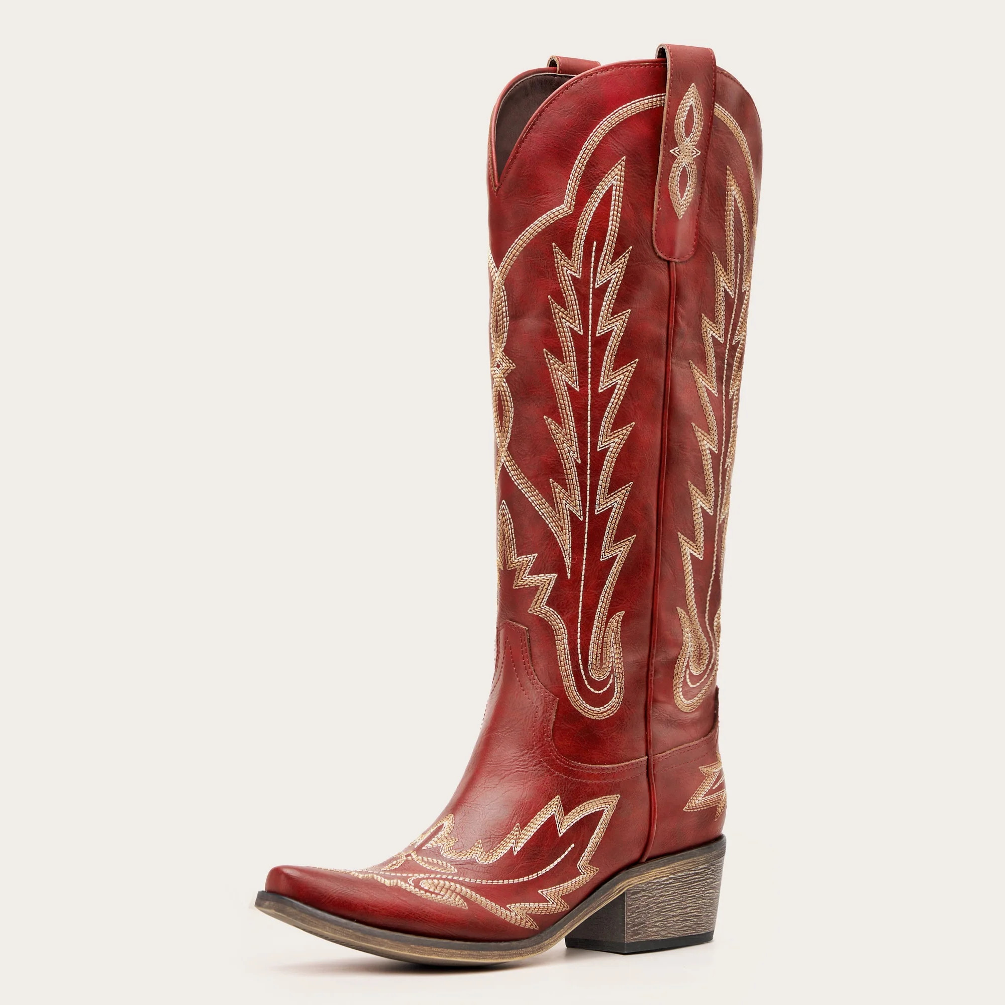 REDTOP Red Classic Tall Cowgirl Boots with Embroidery - The Rosemary | REDTOP