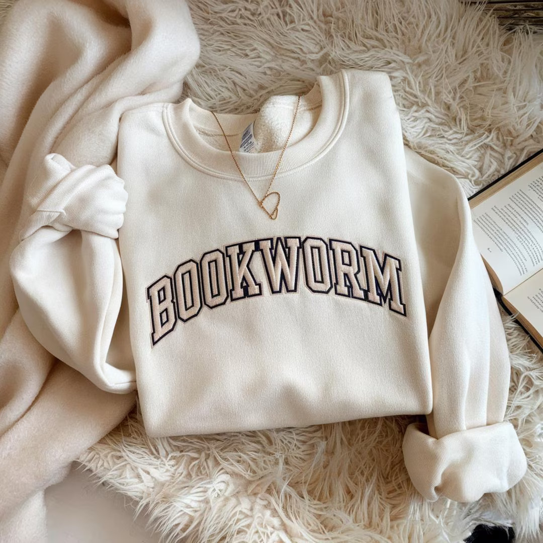 Embroidery Bookworm Sweatshirt, Cute Book Lover Gift Shirt, Librarian Teacher Bookish Shirt, Teac... | Etsy (US)