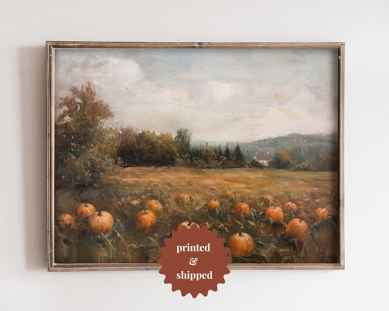 Pumpkin Field Vintage Style Painting Wall Art Cottage Fall Decor PRINTED AND SHIPPED No. B064 - E... | Etsy (US)
