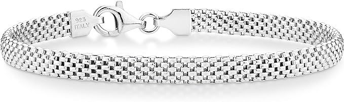 Miabella 925 Sterling Silver Italian 5mm Mesh Link Chain Bracelet for Women, 6.5, 7, 7.5, 8 Inch ... | Amazon (US)