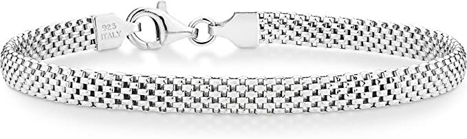 Miabella 925 Sterling Silver Italian 5mm Mesh Link Chain Bracelet for Women, 6.5, 7, 7.5, 8 Inch ... | Amazon (US)