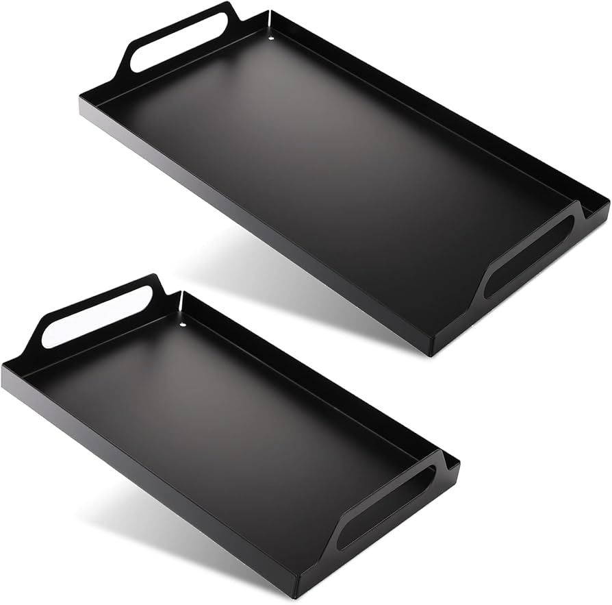 Peohud 2 Pack Black Metal Serving Tray, Decorative Coffee Table Tray with Handles, Vanity Platter... | Amazon (US)