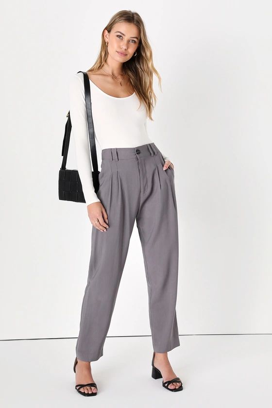 Strictly Business Grey High Waisted Trouser Pants | Lulus (US)