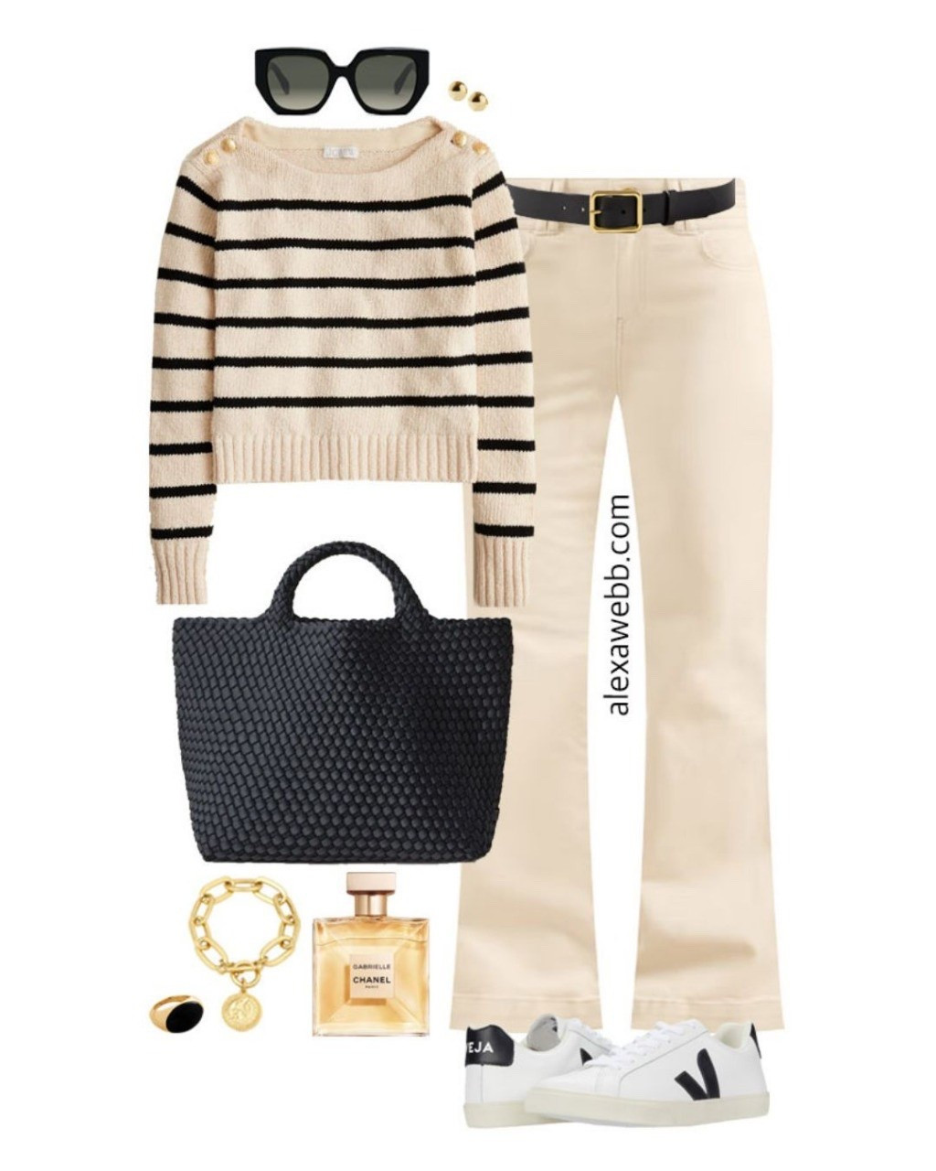 Plus Size Early Fall Coastal Outfit 2 - A plus size "coastal grandmother" trend idea. A lightweight striped sweater is paired with natural flare jeans and white sneakers. Alexa Webb #plussize

#LTKStyleTip #LTKPlusSize #LTKOver40