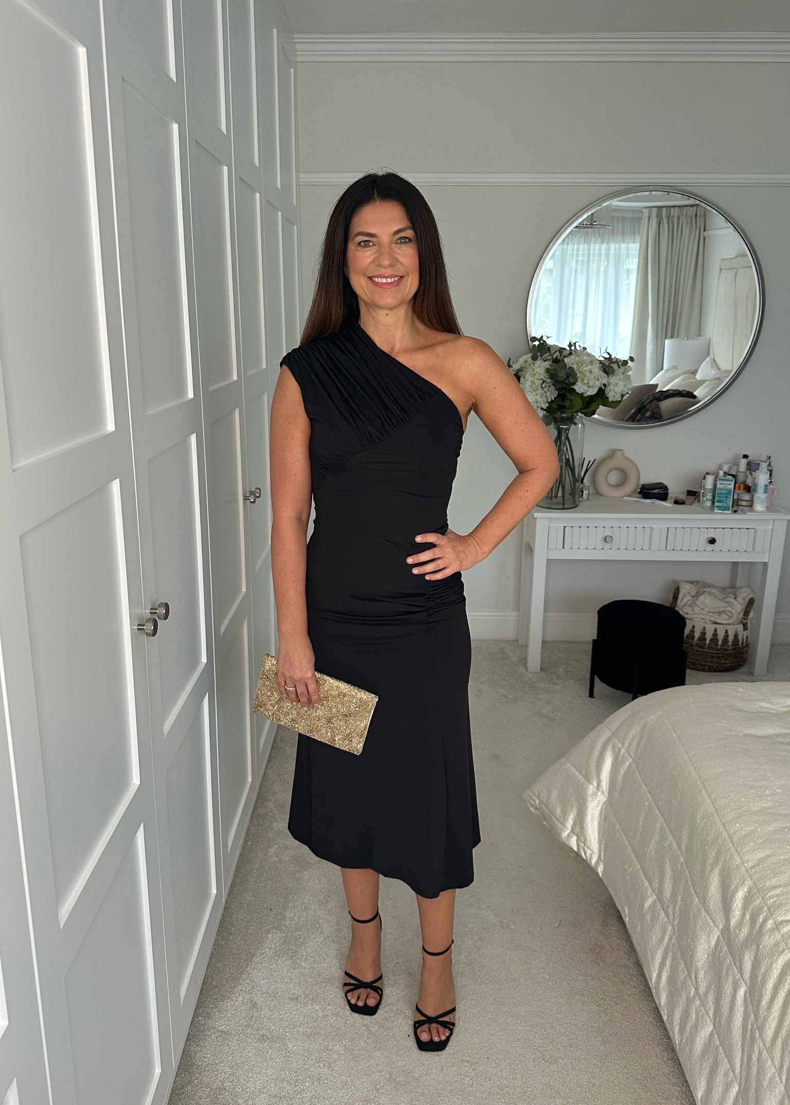 H&m, Mango, Accessorize, one shoulder dress, black dress, midi dress, strappy heels, embellished clutch bag, gold clutch, evening wear, occasion dress, formal wear, little black dress, evening dresss

#LTKeurope #LTKSeasonal #LTKstyletip
