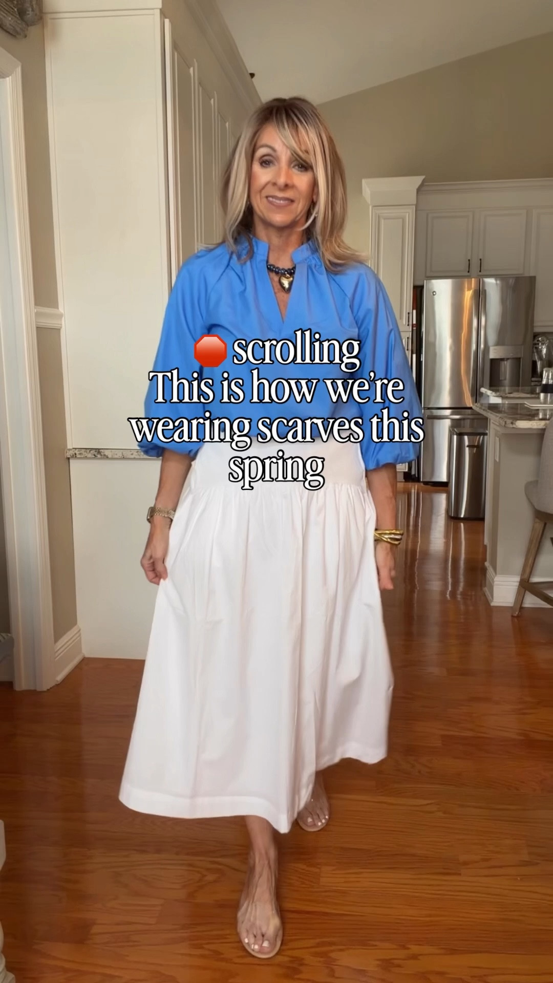 The easiest way to tie a scarf!
Skirt is on sale this week!


#LTKootd #LTKOver40 #LTKSaleAlert