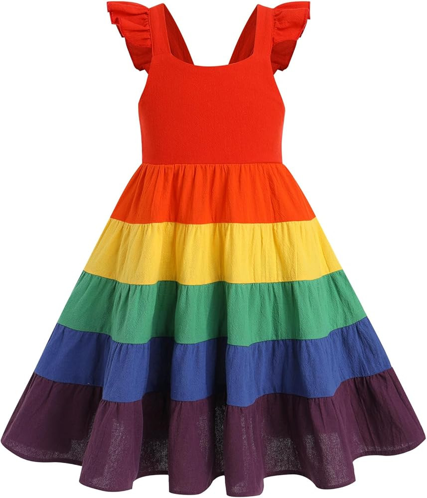 FYMNSI Toddler Little Girls Rainbow Twirly Skater Dress Baby Kids Back to School Dress Summer Cas... | Amazon (US)