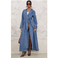 Tall Mid Blue Wash Belt Detail Denim Trench Coat | PrettyLittleThing US