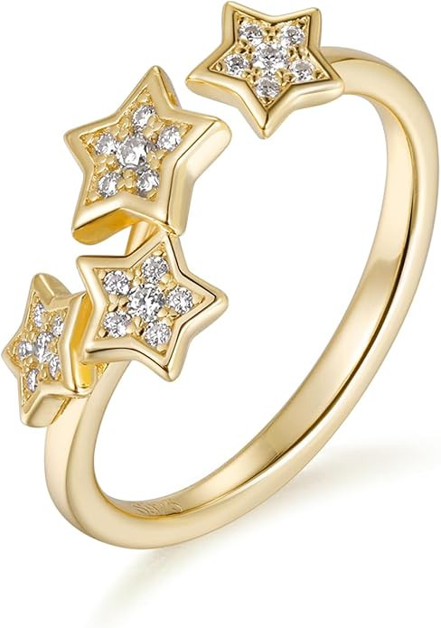 Moissanite Flower/Butterfly/Star Pretty Open Ring for Women, Adjustable Ring, Solid 925 Sterling ... | Amazon (US)