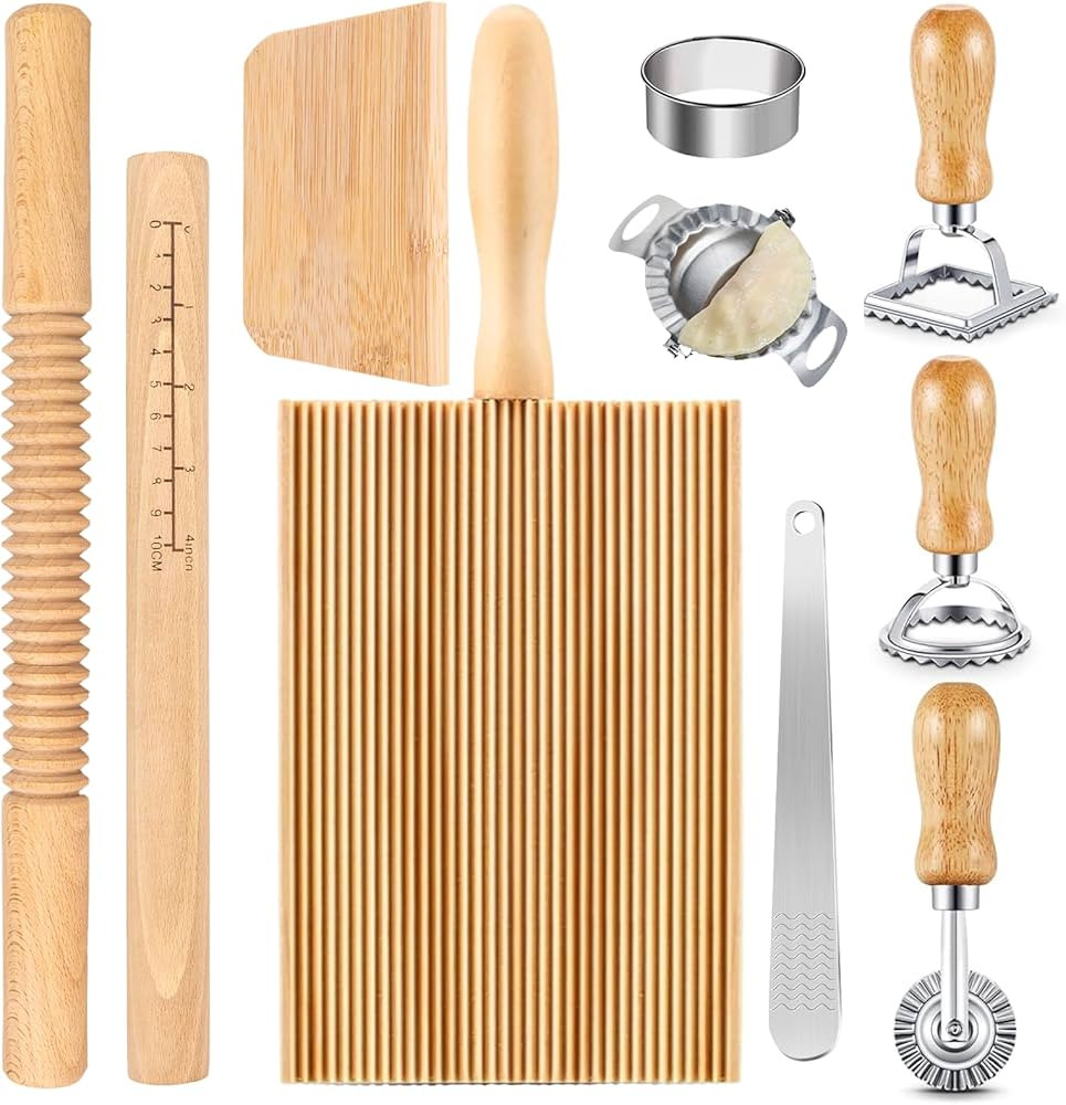10 Pcs Pasta Making Tools Kit, Wooden Threaded Rolling Pin, Rolling Pin With Scales, Gnocchi Boar... | Amazon (US)