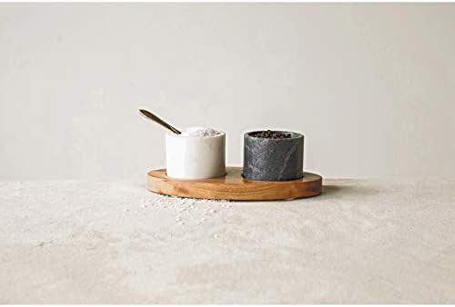Creative Co-Op 2 Marble Bowls on Mango Wood Base with Salt Spoon | Amazon (US)