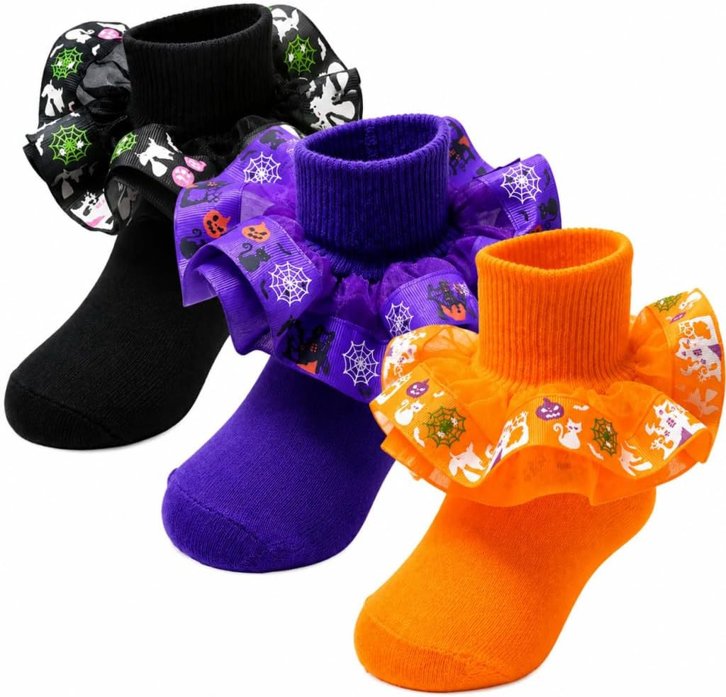 Halloween Ruffle Socks,Toddler Girls Fall Holiday Frilly Cotton Sock 1-10T | Amazon (US)