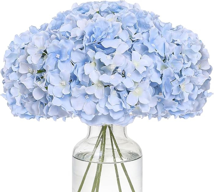 Fake Blue Hydrangea Artificial Flowers - Faux Silk Hydrangeas Flowers Heads with Stems Real Touch... | Amazon (US)