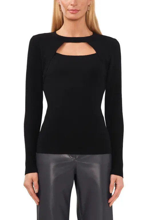 halogen(r) Front Cutout Sweater in Rich Black at Nordstrom, Size Medium | Nordstrom