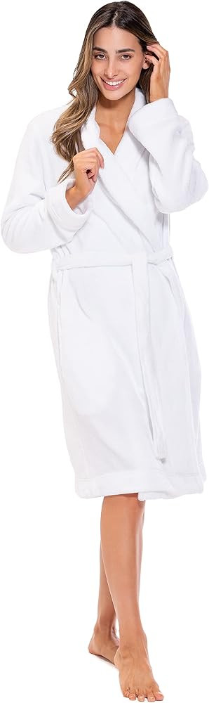 Turquaz Robes For Women, Womens Fleece Shawl Collar Soft Plush Knee Length Spa Robe | Amazon (US)