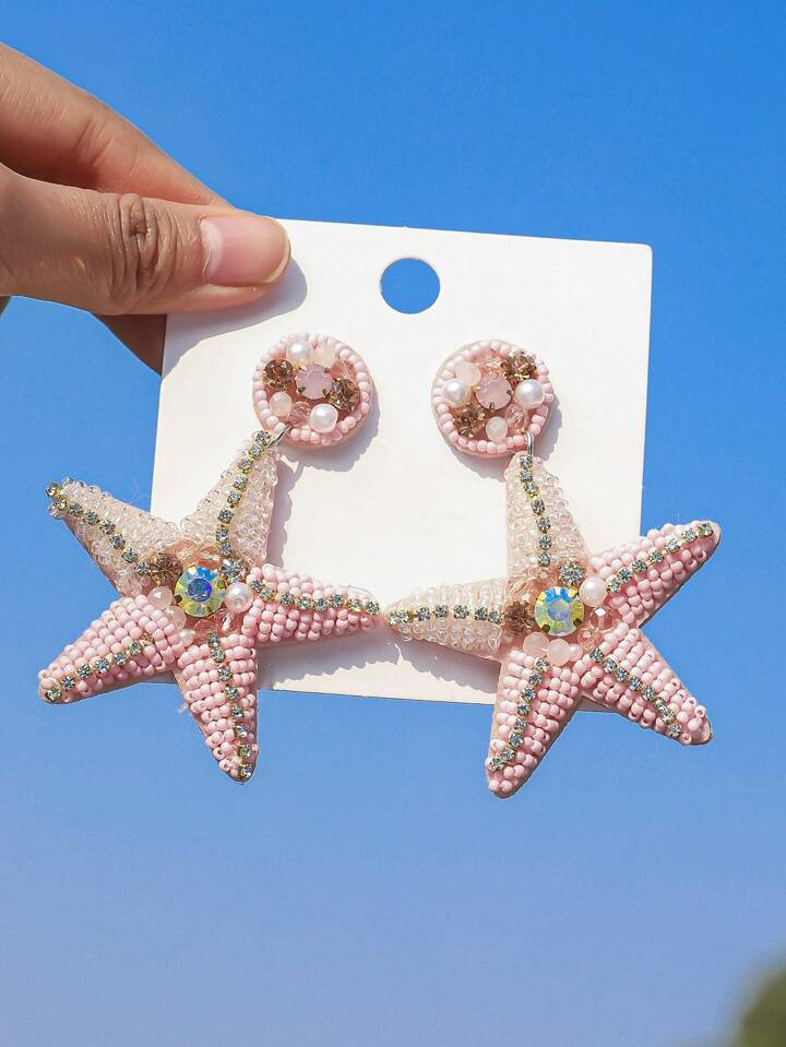 OOQ 1 Pair Handmade Beaded Seashore Themed Earrings, Featuring Starfish Design, Summer Beach Vint... | SHEIN