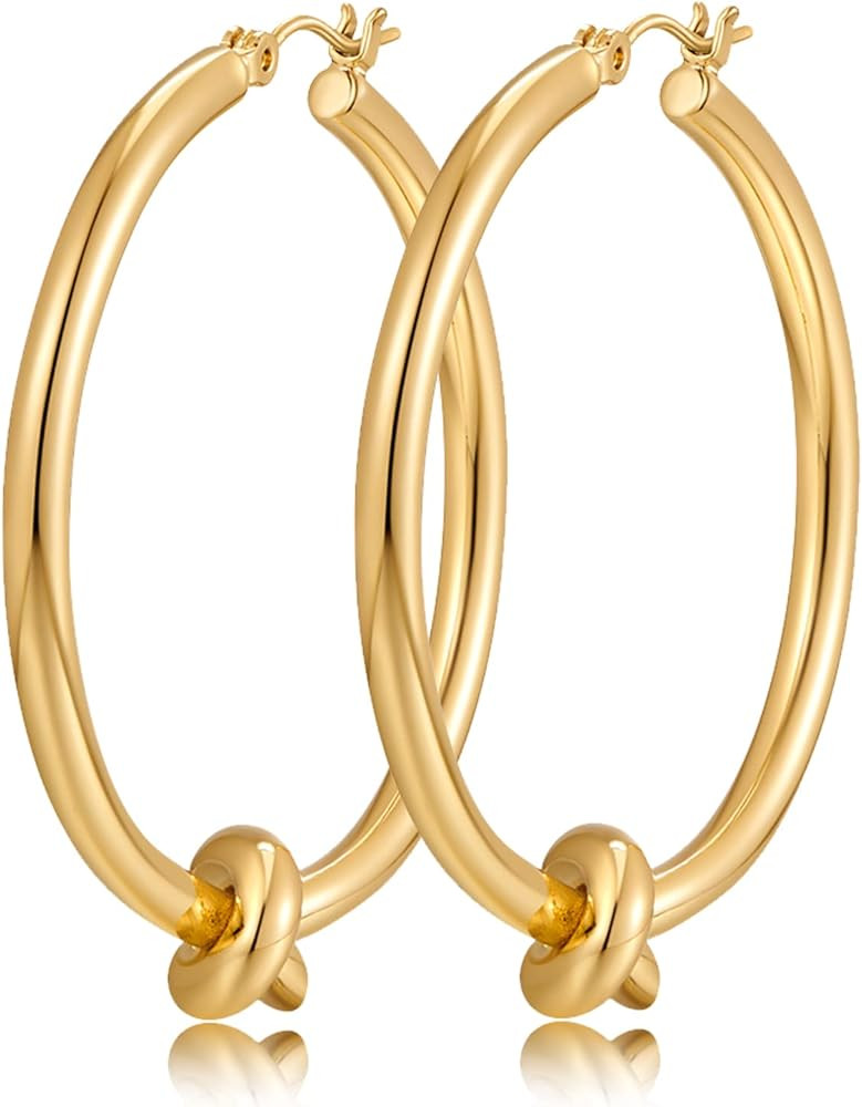 Large Gold Knot Hoop Earrings for Women 18K Gold Hoop Earrings Statement Lightweight Hoops Trendy... | Amazon (US)