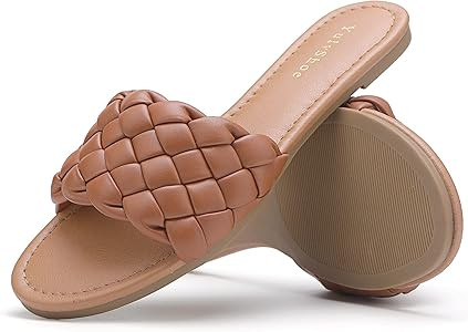 YULVSHOE Women's Braided Flat Sandals Fashion Woven Open Toe Slip On Slides Strappy Beach Sandals... | Amazon (US)