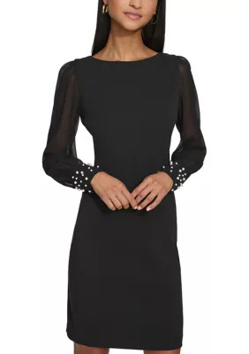 SCUBA CREPE SHEATH WITH PEARL CUFF | Belk