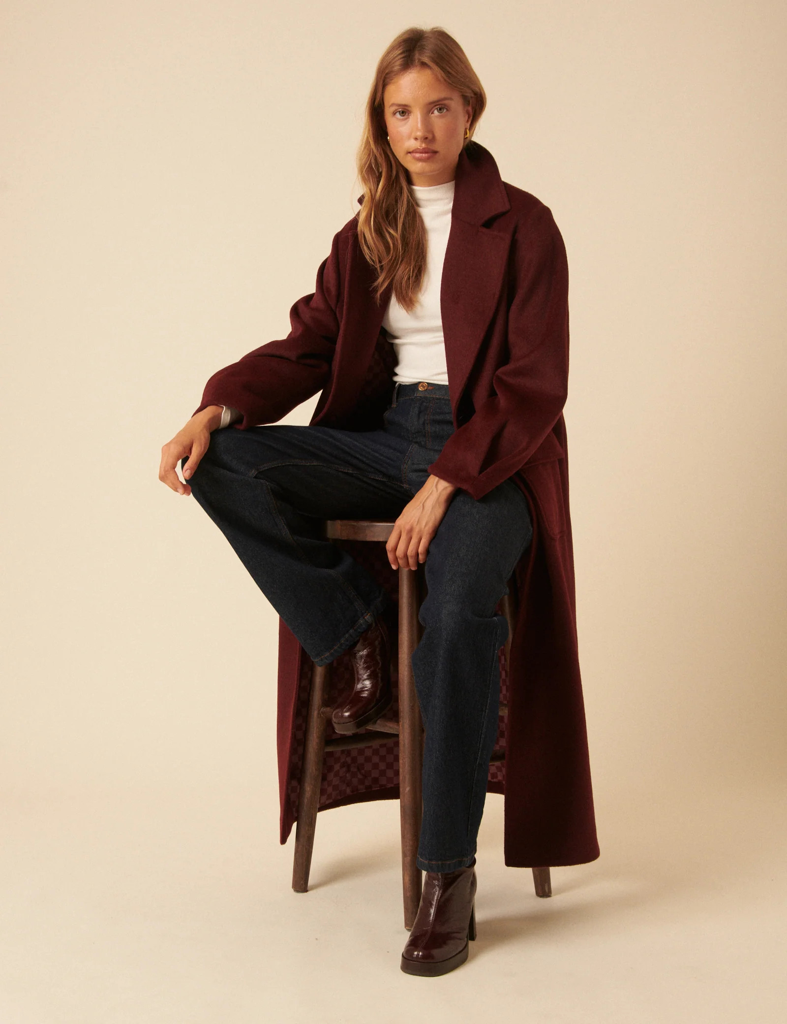 NC x Lisou Burgundy Wool Blend Tailored Longline Coat | Nobody's Child