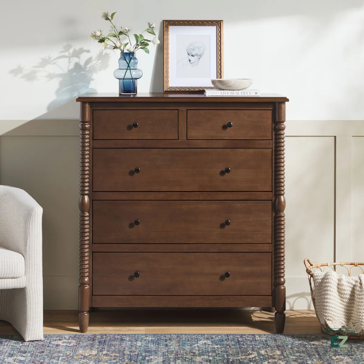Vivienne Easy Assembly Solid Wood Spindle 5-Drawer Dresser | Wayfair North America