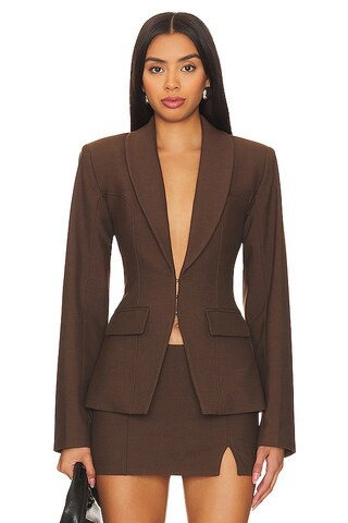 Camila Coelho Mireia Tailored Jacket in Brown from Revolve.com | Revolve Clothing (Global)