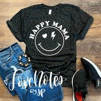 Happy Mama Smiley Face Shirt, Black Leopard Print Unisex Fit Tee, Mother's Day Gift, Gift For Mama,  | Etsy (US)
