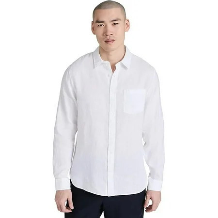 Vince Mens Long Sleeve Linen Button-Up Shirt in Optic White Size Large | Walmart (US)