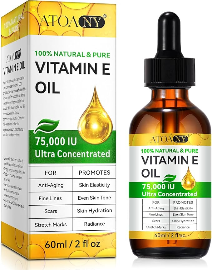 Vitamin E Oil 75,000 IU 2 Fl Oz - 100% Pure Vitamin E Oil for Skin, Face, Hair, Body - Natural An... | Amazon (US)