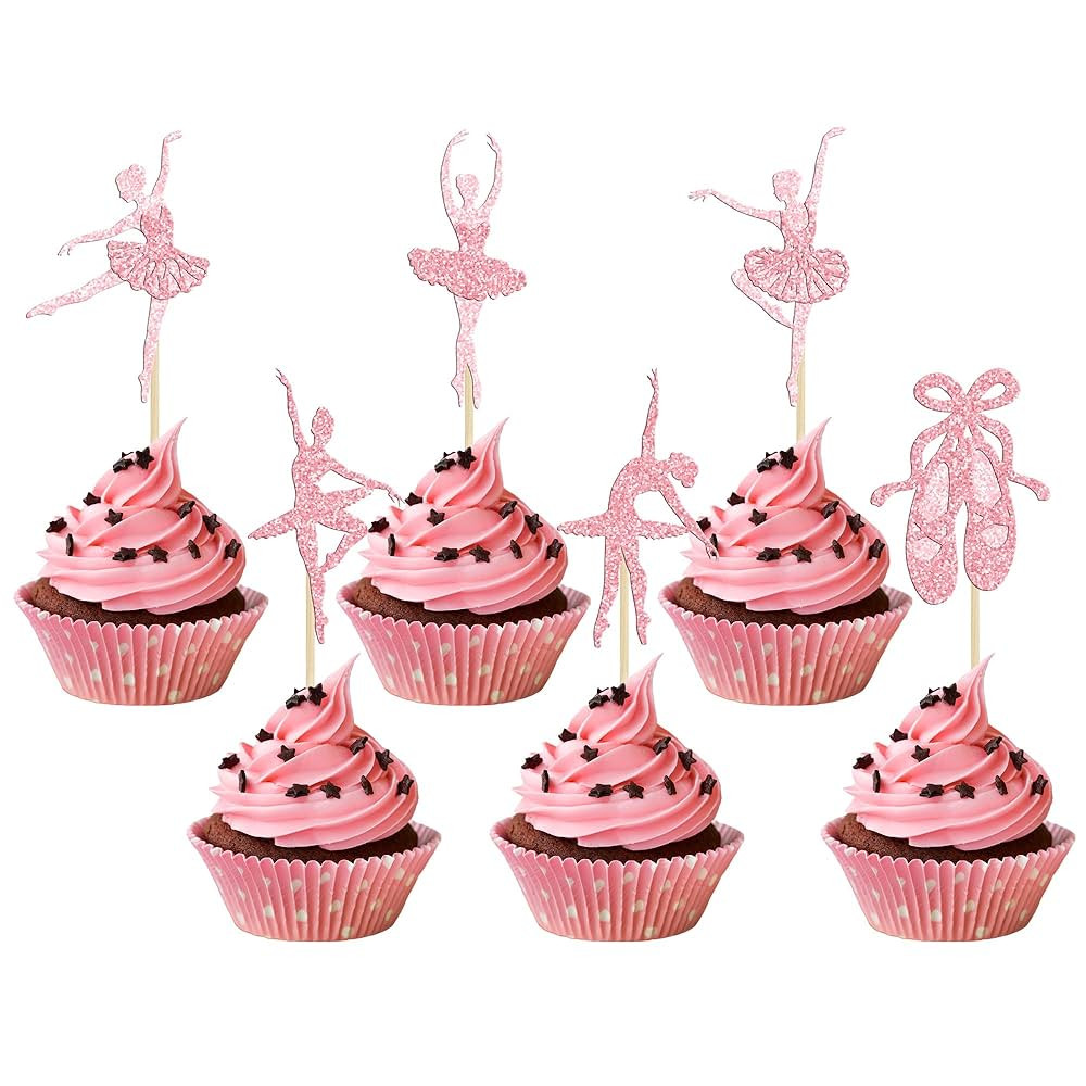 Gyufise 24Pcs Ballerina Tutu Cupcake Toppers Pink Glitter Ballet Girl Cupcake Toppers Ballet Slip... | Amazon (US)