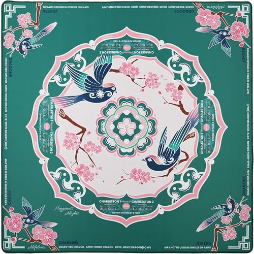 Alifelovin Designer Mahjong Mat - American Mah jongg Mat for Table 32x32 Inch Non-Slip Noise Reduction Mahjong Mat with Rules, Portable Gaming Mat for Poker, Tiles & Dominoes (Happiness Alights-Bird) | Amazon (US)