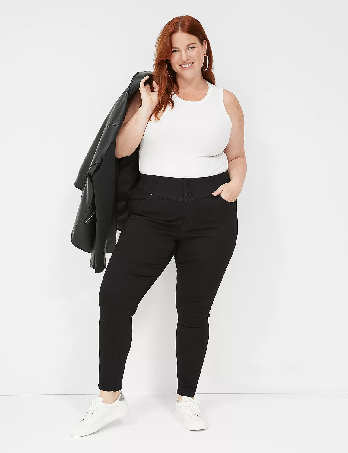 3-Button High-Rise Sateen Jegging | LaneBryant | Lane Bryant (US)
