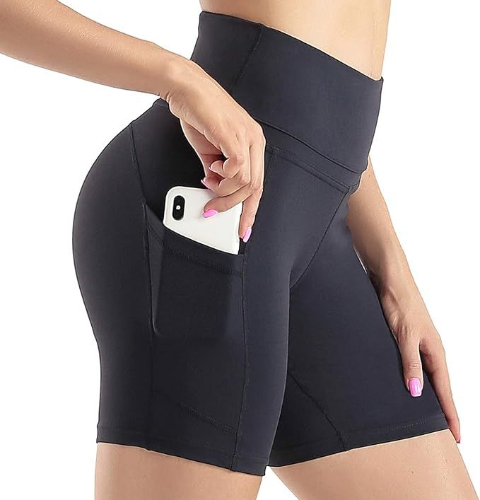 Sunzel High Waist Yoga Shorts for Women Tummy Control Athletic Workout Shorts with Side Pockets | Amazon (US)