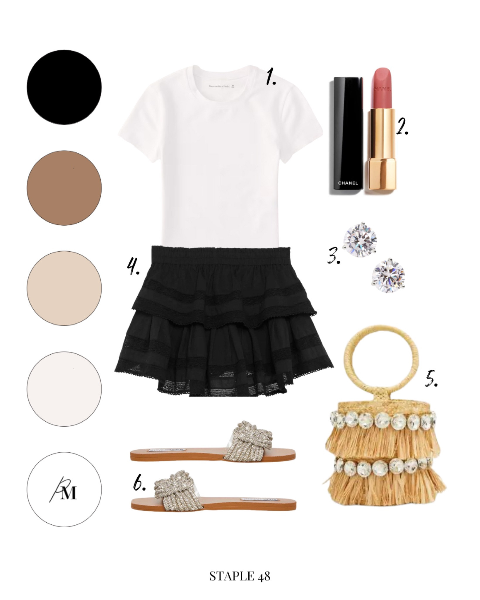 abercrombie tee
ruffle skirt 
chanel rouge lipstick 
round bucket bag
steve madden embellished sandal 

#LTKSeasonal #LTKshoecrush #LTKFind