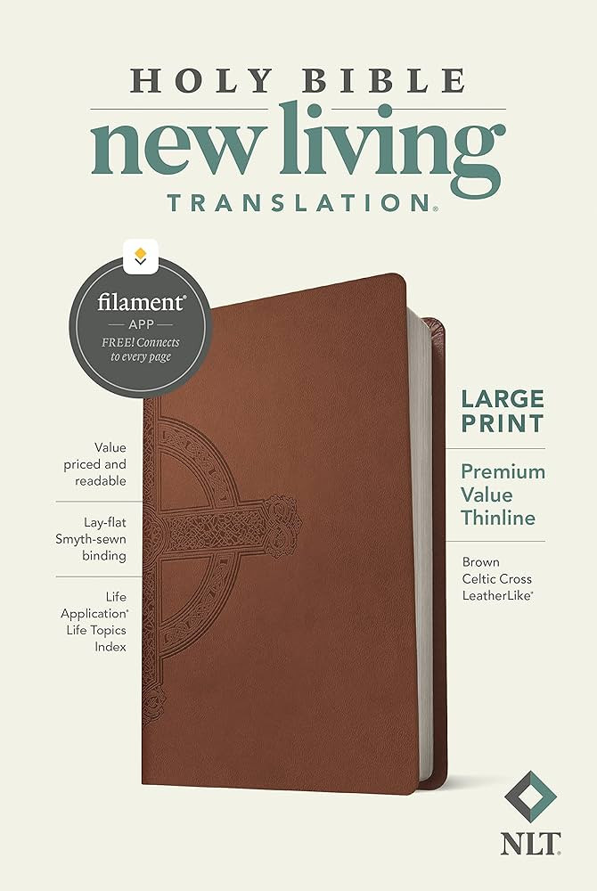 NLT Large Print Premium Value Thinline Bible, Filament Enabled (LeatherLike, Brown Celtic Cross) | Amazon (US)