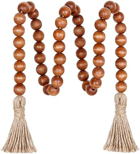 Meplait 39in Wood Bead Garland Farmhouse with Tassels,Versatile Prayer Beads Boho Chic... | Amazon (US)