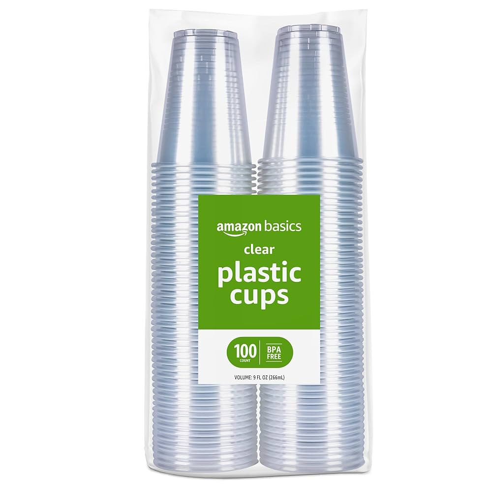 Amazon Basics Small Disposable Clear Plastic Cups, 9oz, 100 Count | Amazon (US)