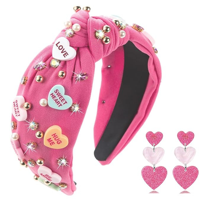 Valentine's Day Headband for Women,knotted Headband for Women,Red Pink Jeweled Rhinestone Crystal... | Amazon (US)