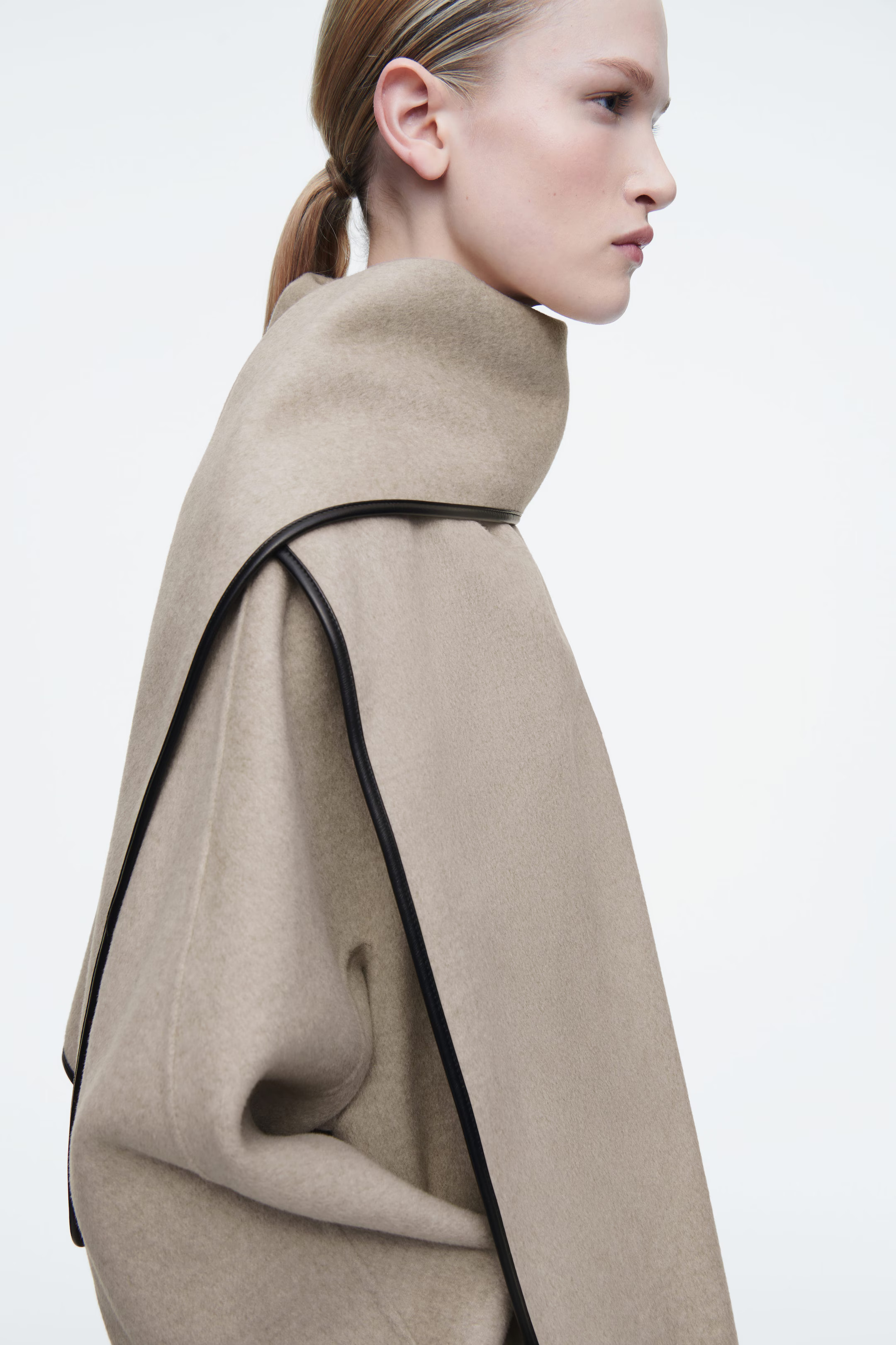 LEATHER-TRIMMED WOOL SCARF COAT - BEIGE | COS | COS UK