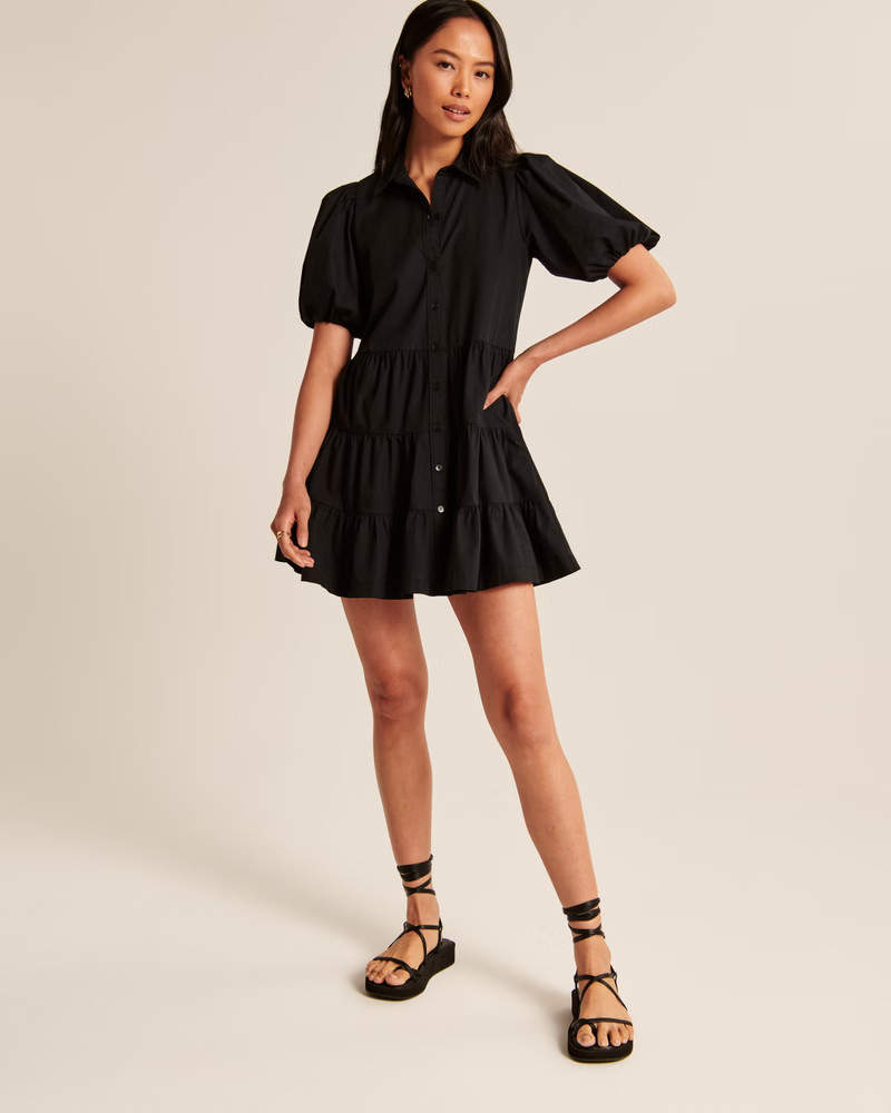 Poplin Puff Sleeve Shirt Dress | Abercrombie & Fitch (US)