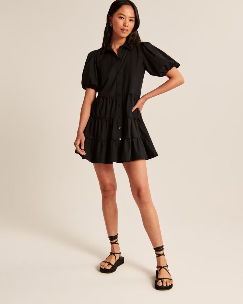 Women's Poplin Puff Sleeve Shirt Dress | Women's | Abercrombie.com | Abercrombie & Fitch (US)