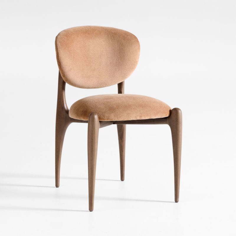 Via Toffee Brown Velvet Walnut Wood Dining Chair | Crate & Barrel | Crate & Barrel