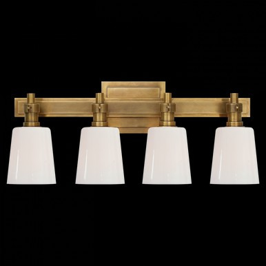 Bryant Bath Vanity, 4-Light, Hand-Rubbed Antique Brass, White Glass, 19.5"W (TOB 2153HAB-WG 2JZT3... | Lighting Reimagined
