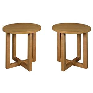 Home Square Round Veneer End Table in Medium Oak - Set of 2 | Cymax